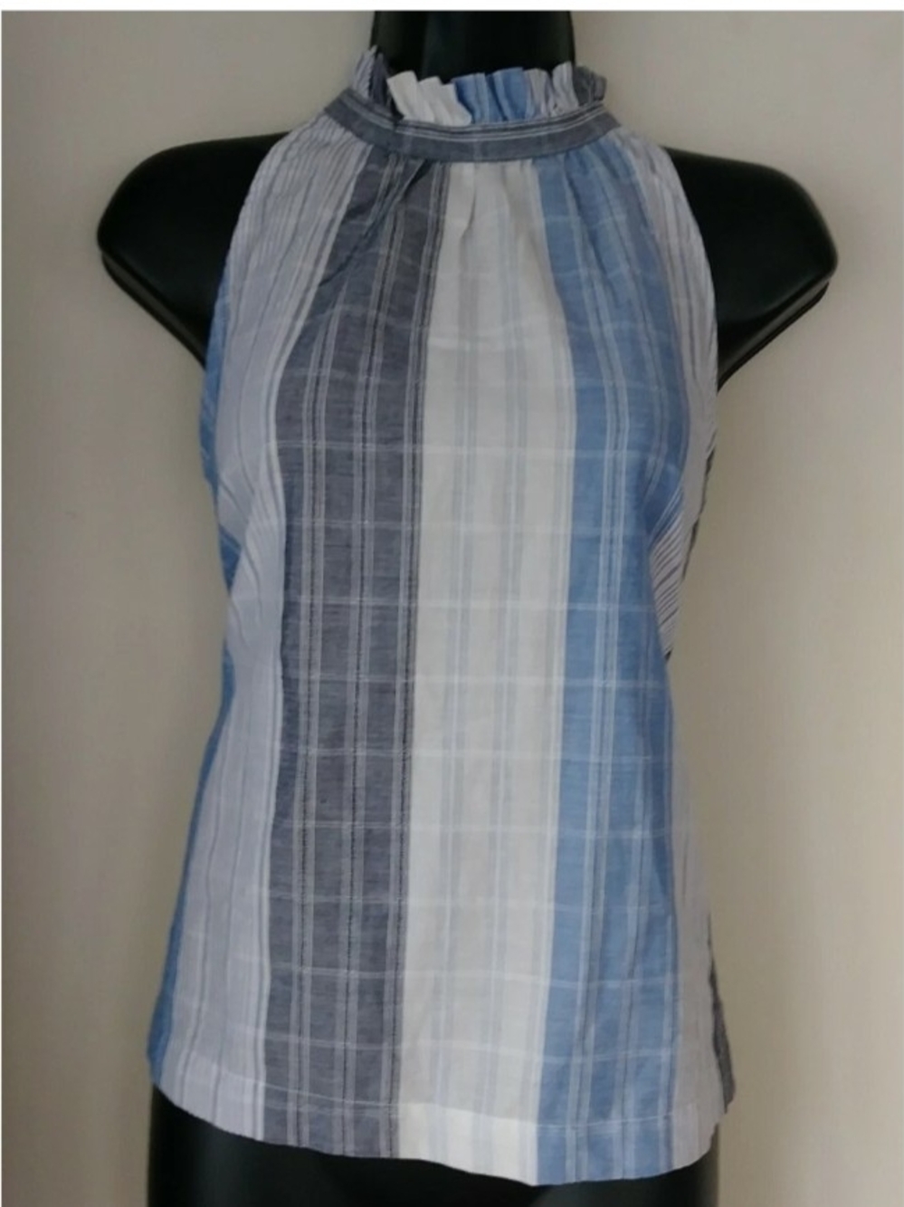 Universal Thread Sleeveless Halter Stripe Top - Blue/White/Gray